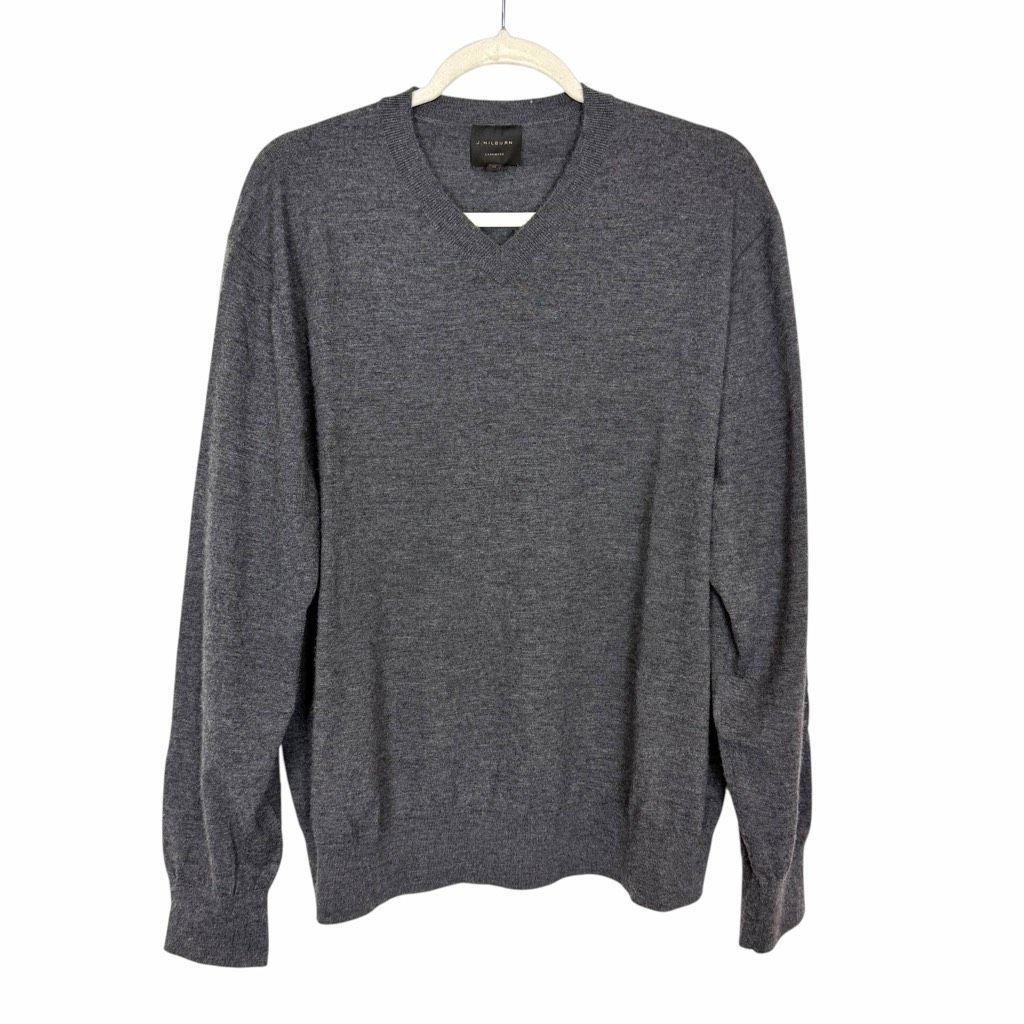 J. Hilburn 100% Cashmere Sweater Mens Xl Charcoal Gray V-Neck Knit Pullover Knit